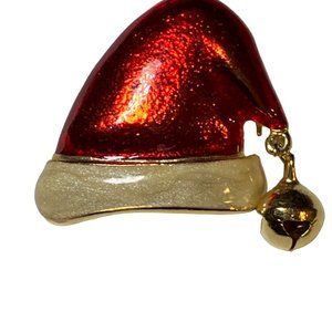 Enamel Santa Hat Brooch with Jingle Bell Vintage